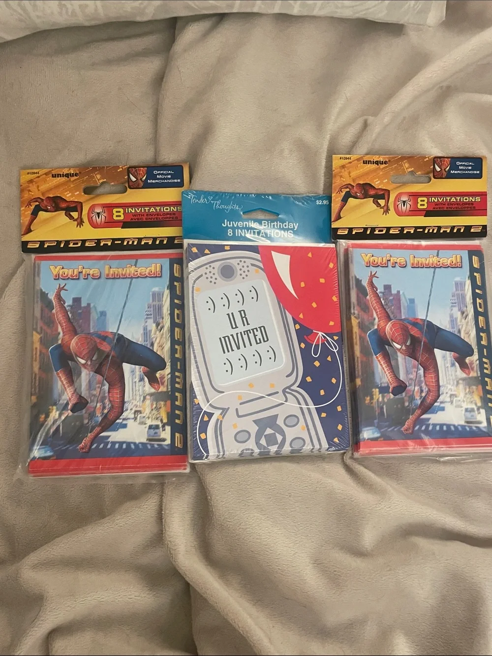 Spiderman Kids Party Invitations - Red, Blue, Yellow Accents (3 Packs)